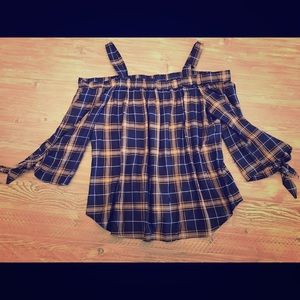 Skies Are Blue M Plaid Off The Shoulder Top